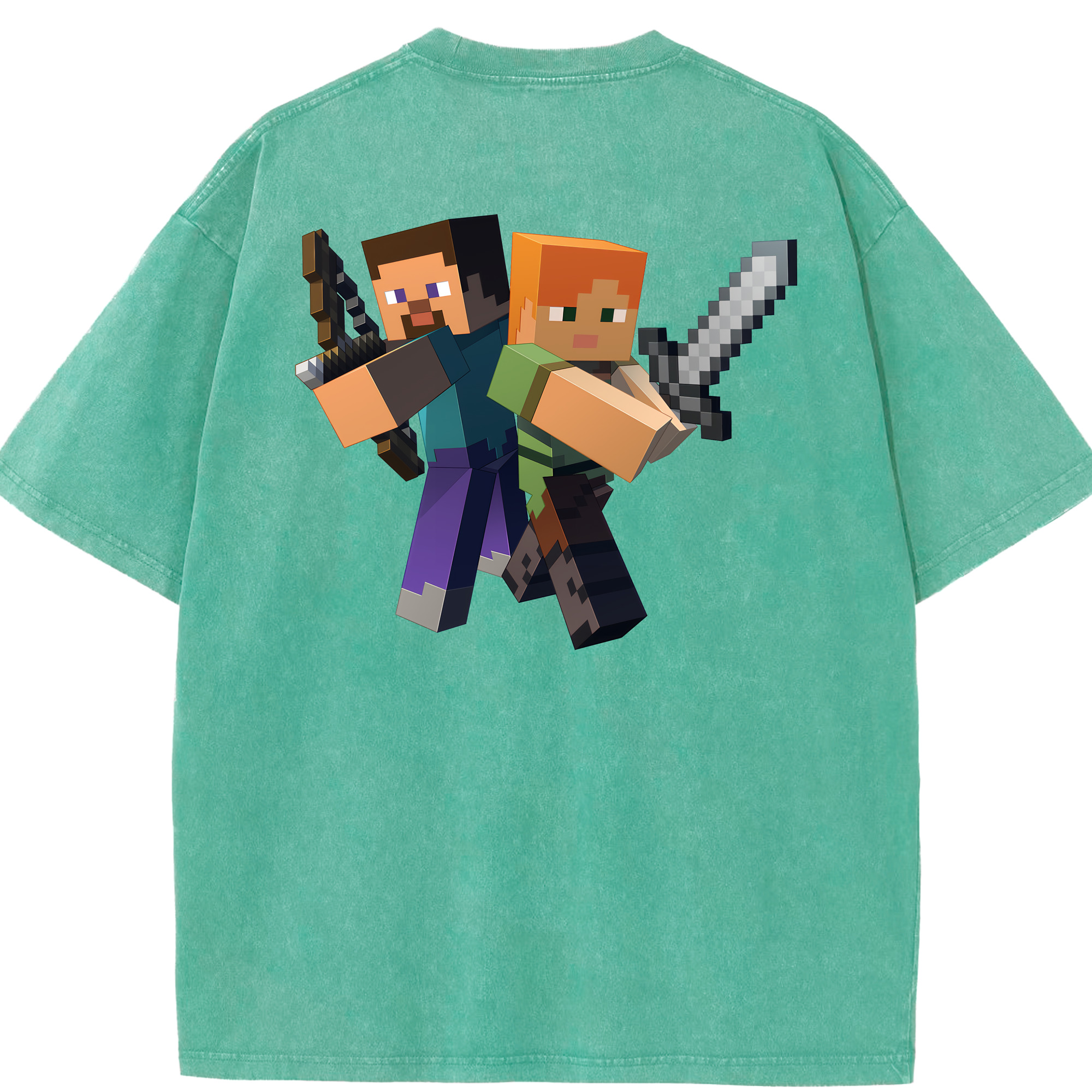 （画像用） マインクラフト ブロックの世界 Minecraft MC Block world 綿100% ヴィンテージ風 半袖Tシャツ（背面プリント）